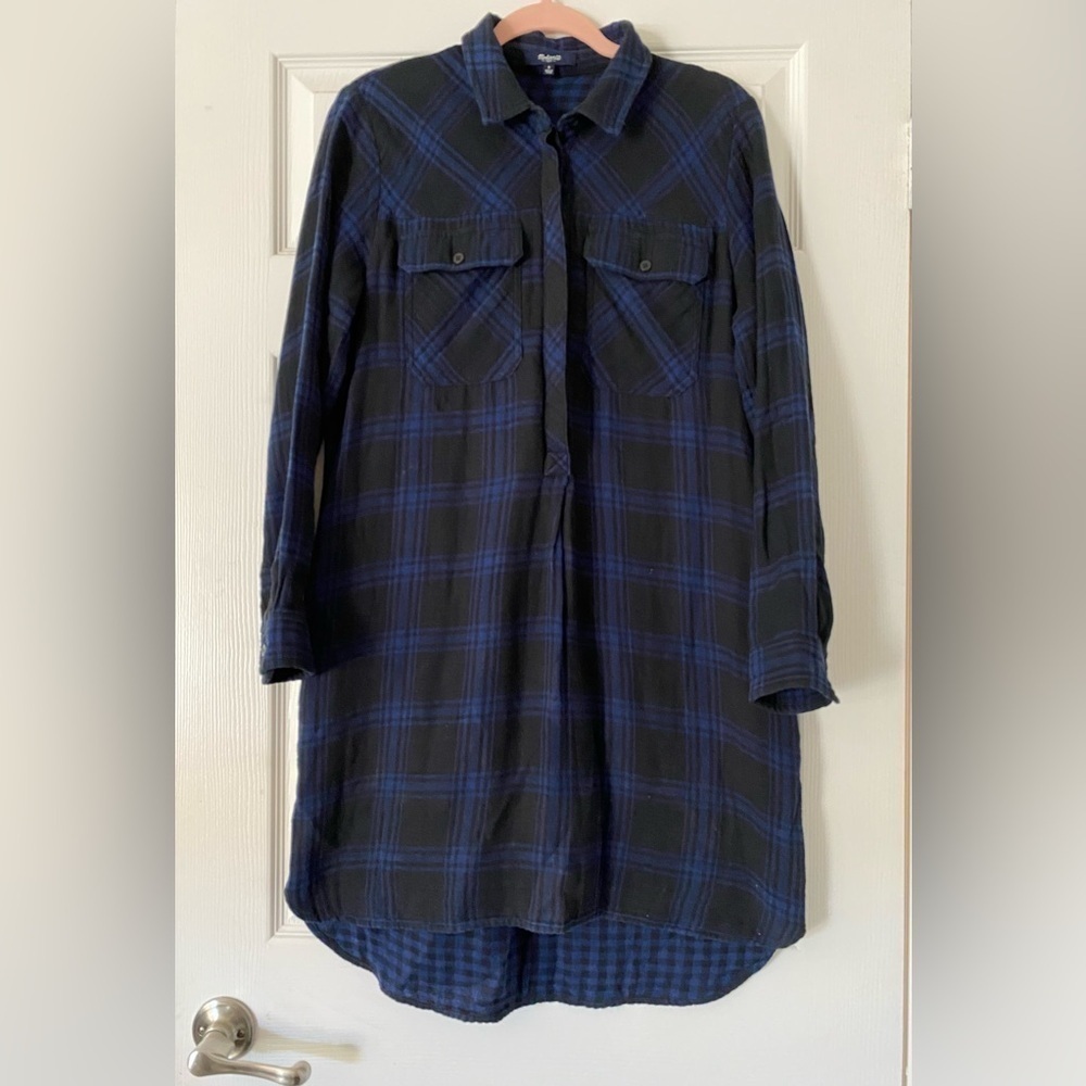 Madewell Blue‎ Plaid Shirt Dress Size Small